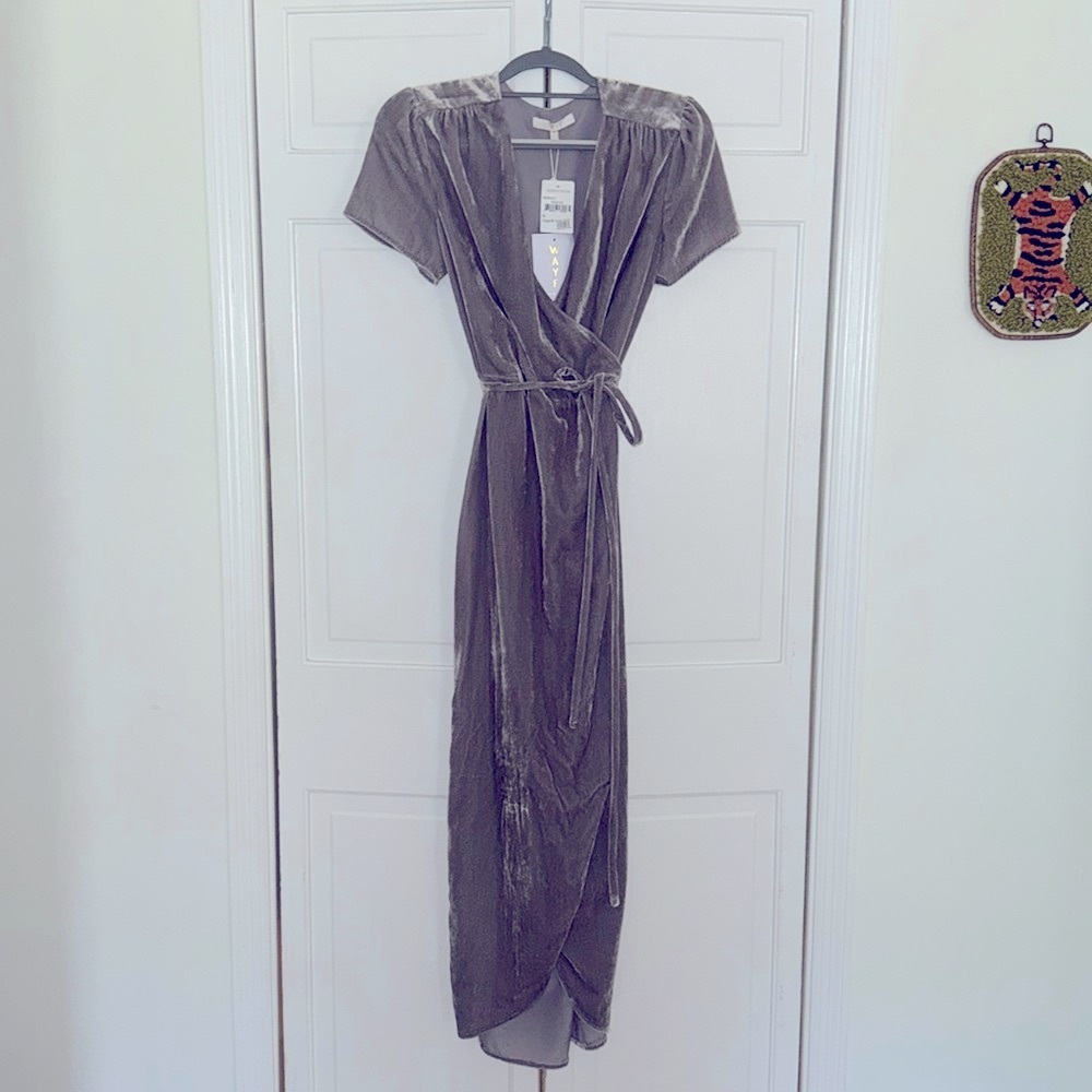 Nordstrom pewter velvet wrap dress. Never worn.